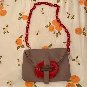 Orla Kiely leather foldover clutch/shoulder bag